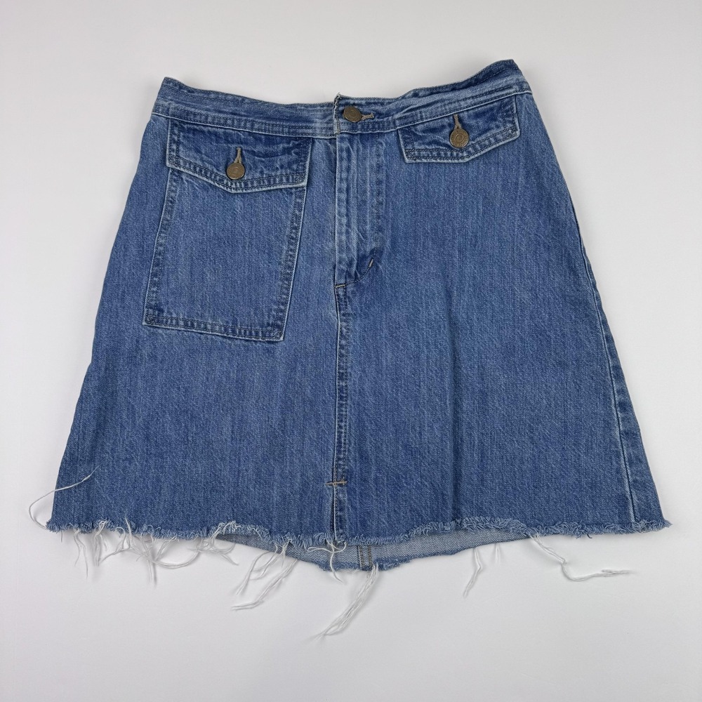 Levi's Denim Skirt Womens 26 Blue A-Line Raw Frayed Hem Pockets PC9-28466-0000